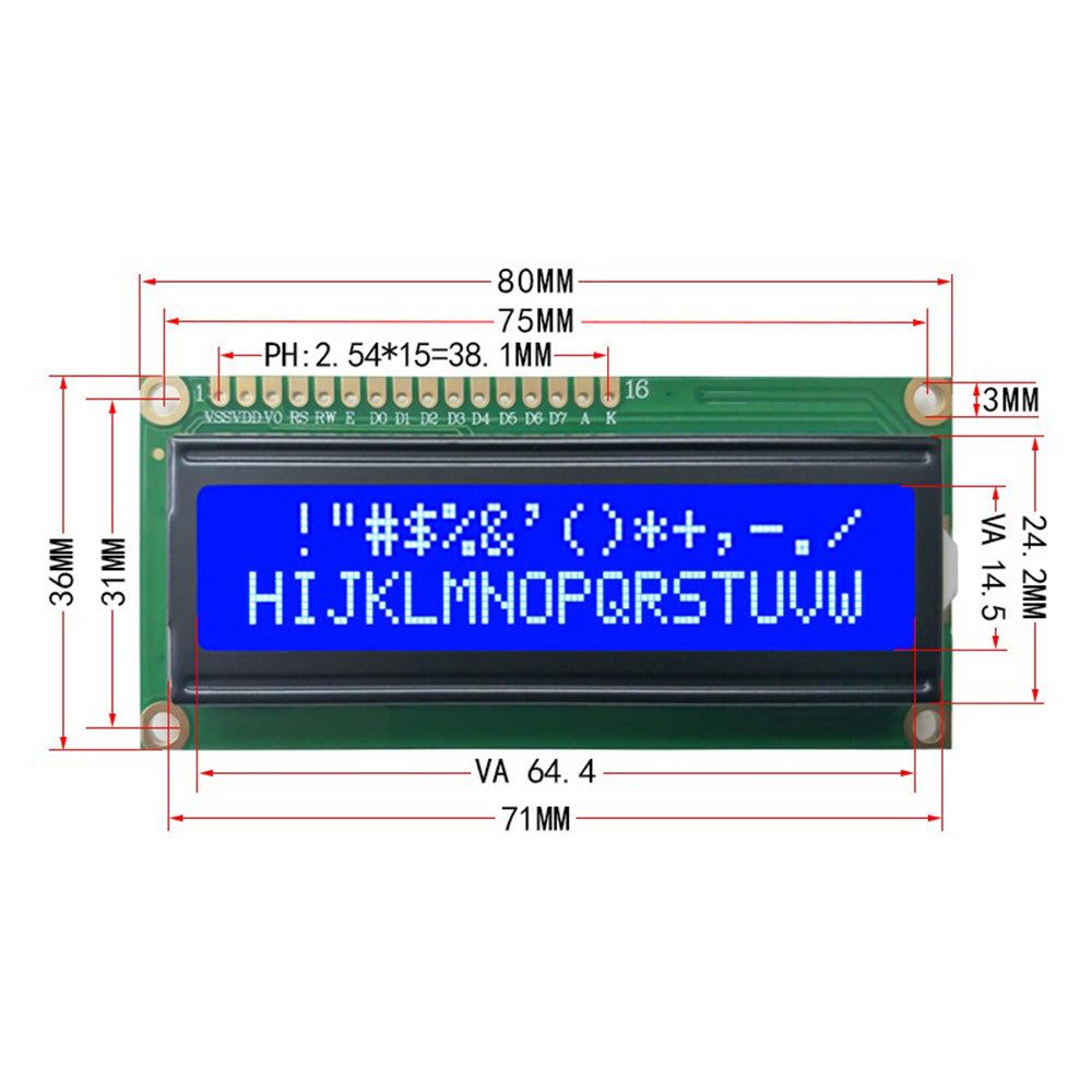 1602 LCD Display blauw backlight met I2C voorgesoldeerd (BNL59)