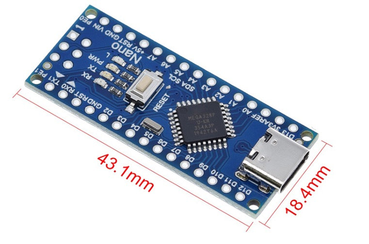 Nano V3 USB-C voor Arduino (clone maar compatible) CH340 chip met losse pins (BNL168)